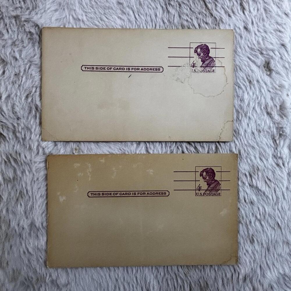 Lot of 2 Vintage US Postal Cards 4¢ Lincoln Purple Horizontal Unused